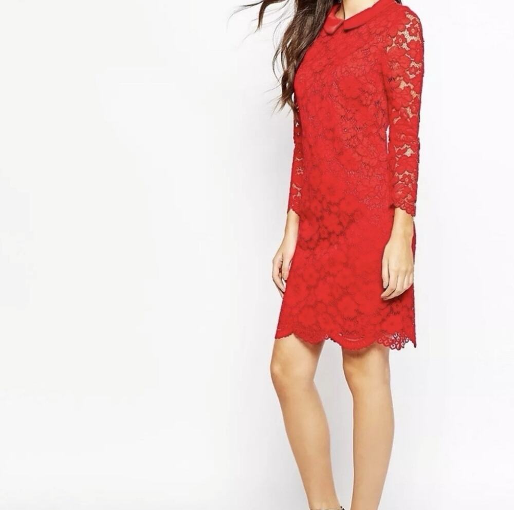 Ted Baker Red Lace Scalloped Hem Dress 3 (M)